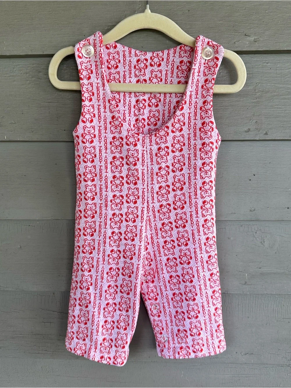 TEDDY 70s Novelty Bear Print Red Playsuit Onesie Size 0-3 Months